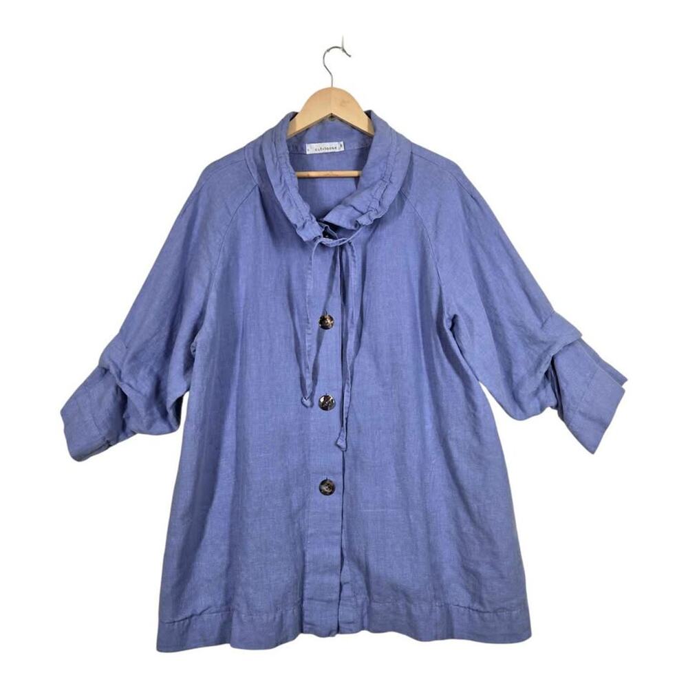 Cut Loose Linen Lagenlook Jacket XS* Periwinkle Blue Ruffle Collar Art to Wear